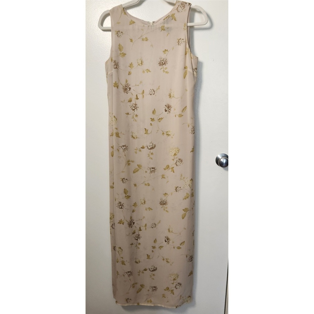 Chelsea Campbell Size 8 Women's 100% Silk Beige  Midi Dress Side Slit Sleeveless